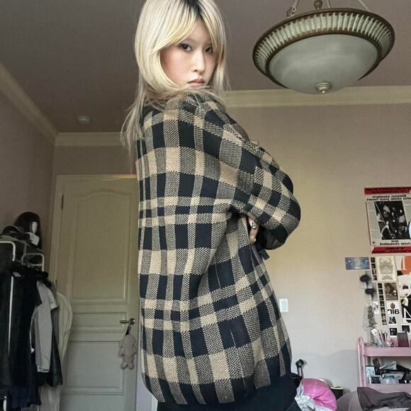 Tan and Black Plaid Sweater - Picture 10 of 11